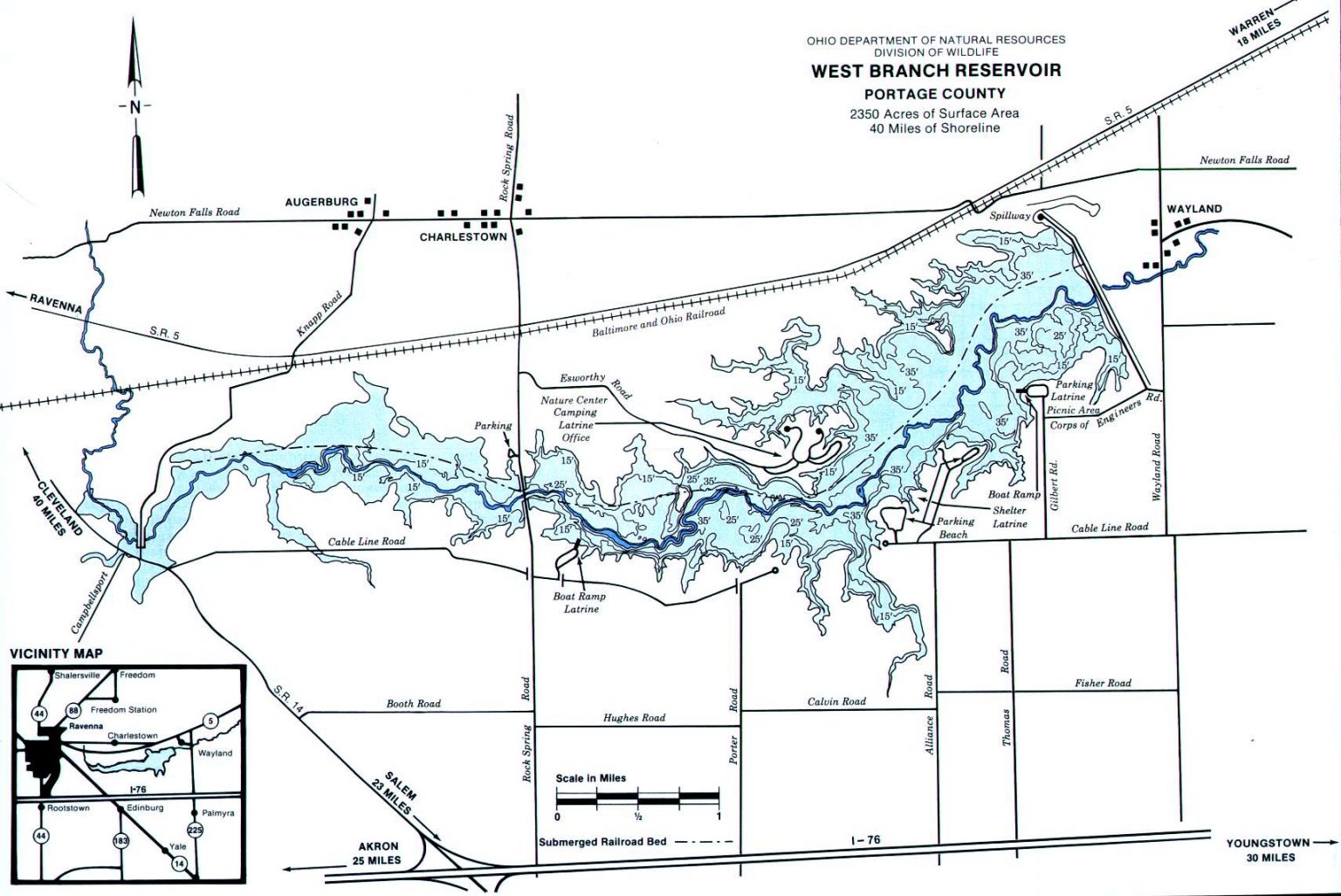 West Branch Reservoir Fishing Map Northeast Ohio Go Fish Ohio