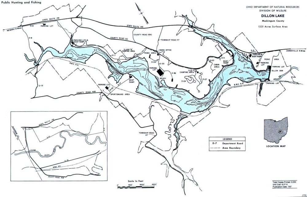 Dillon Lake Fishing Map - Southeast Ohio - GoFishOhio HQ