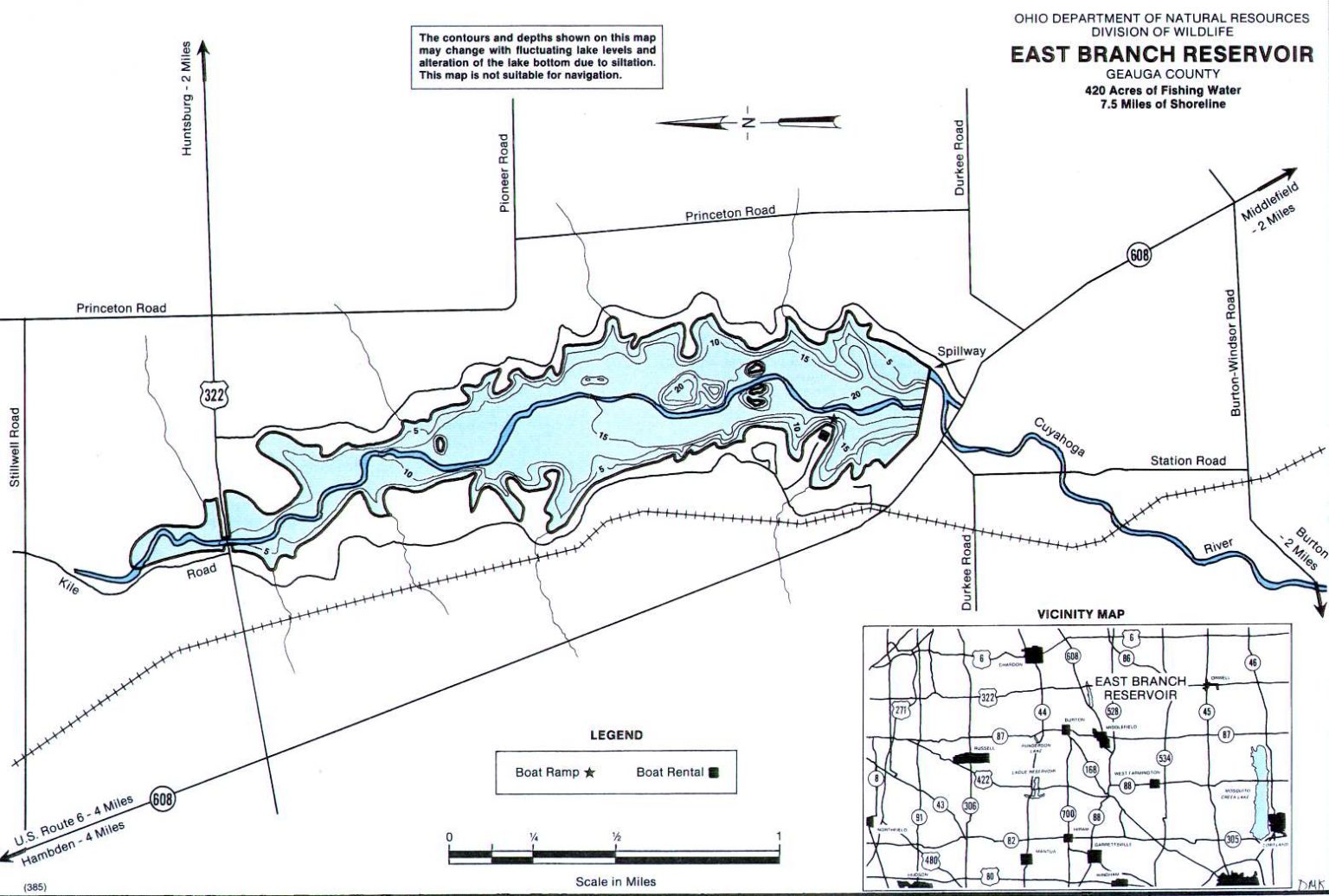 East Branch Reservoir Fishing Map - Northeast Ohio - GoFishOhio HQ