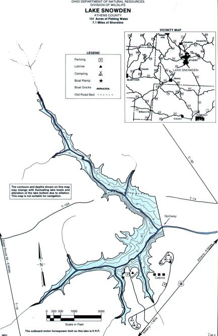 Lake Snowden Fishing Map | Southeast Ohio | Go Fish Ohio